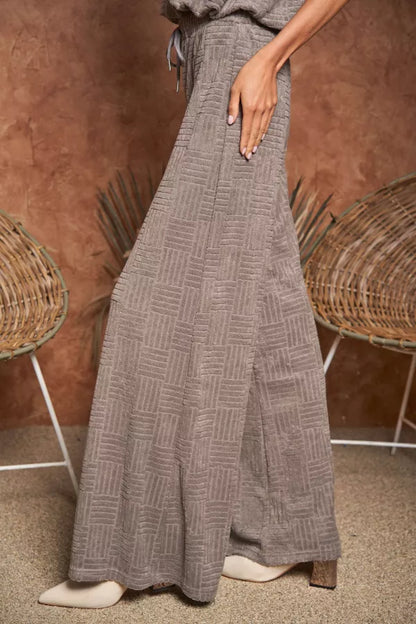 Gray Velvet Textured High-Rise Wide Leg Pants