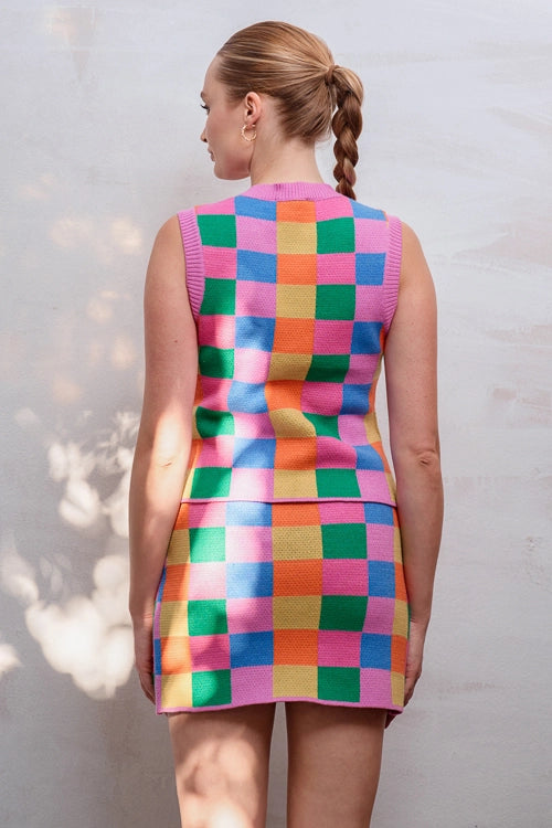 Multicolor Checker Knit Tank
