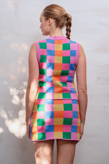 Multicolor Checker Knit Tank