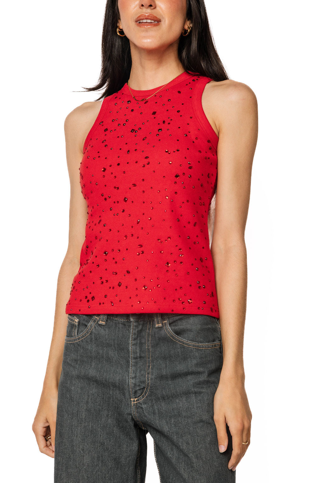 Queen of Sparkles Red Tonal Rhinestone Tank