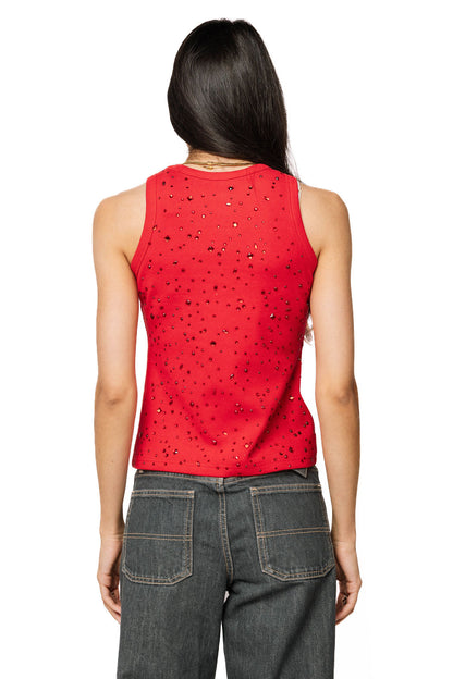 Queen of Sparkles Red Tonal Rhinestone Tank