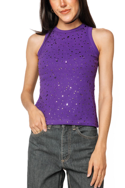 Queen of Sparkles Purple Tonal Rhinestone Tank
