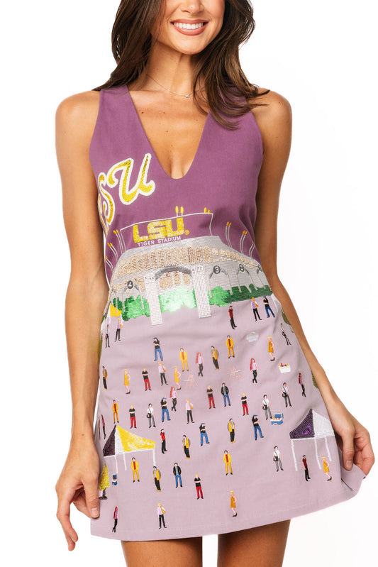 Queen of Sparkles Licensed LSU Stadium Tailgate Party Tank Dress