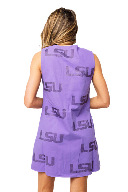 Queen of Sparkles Licensed LSU Tonal Rhinestone Scattered Abbreviation Tank Dress