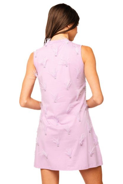 Queen of Sparkles Lavender Sequin Tiger Face Rhinestone Feather Tank Dress