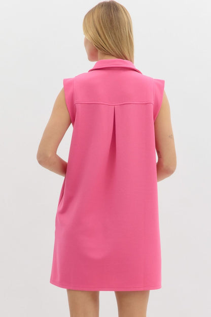 Textured Solid Pink V Neck Dress