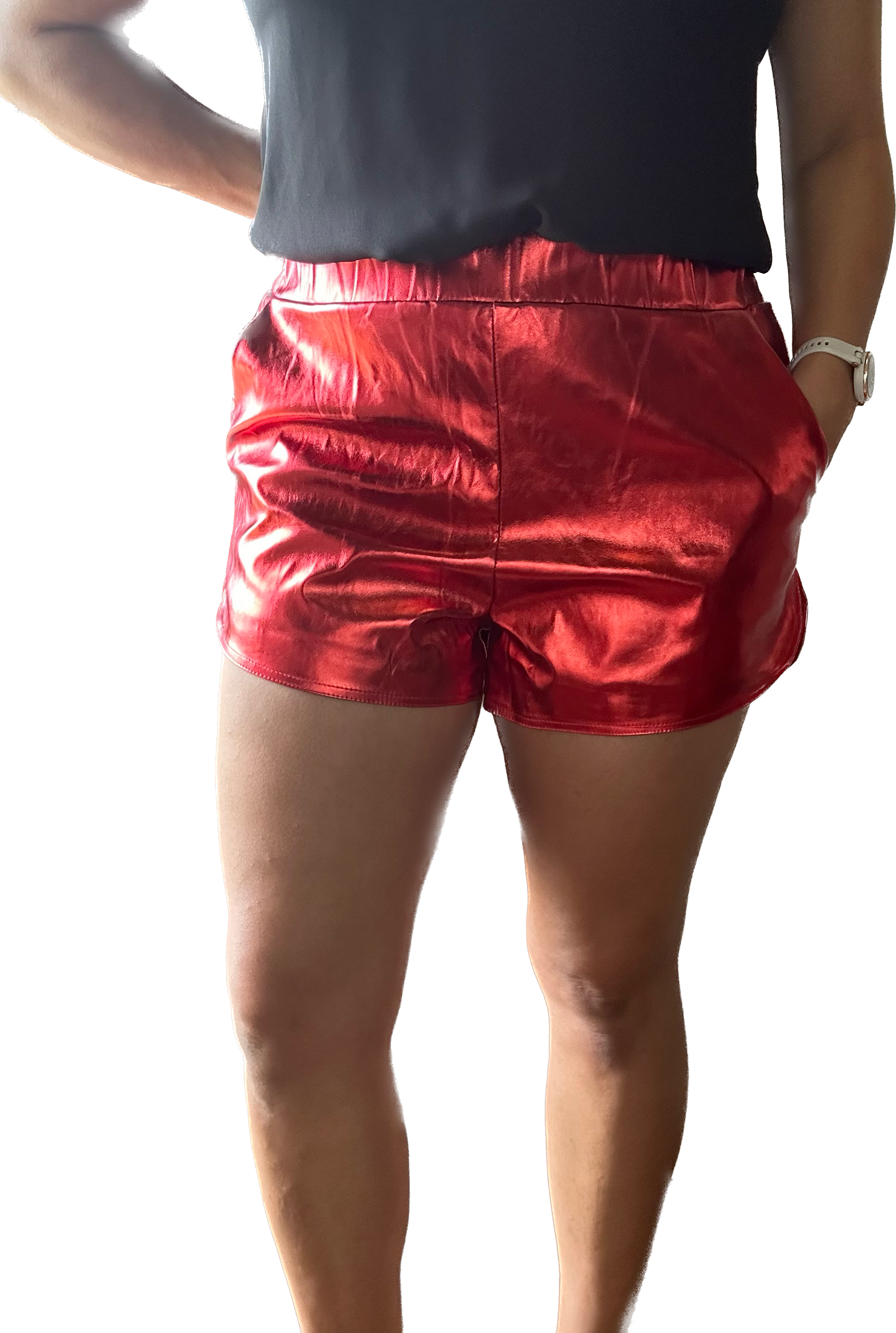 Red Metallic Faux Leather Shorts