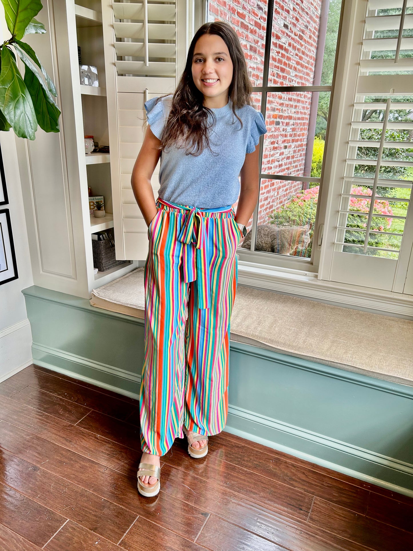 Green/Fuschia Stripe Pants