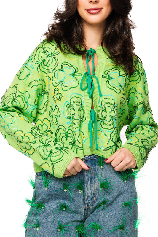 Queen of Sparkles Green Groovy Shamrock Sweater
