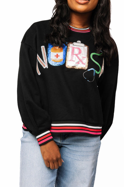 Queen of Sparkles Black Nurse Icon Sweater