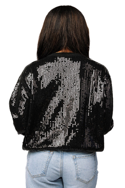 Queen of Sparkles Black Full Sequin Be My Valentine Jewel Heart Sweater