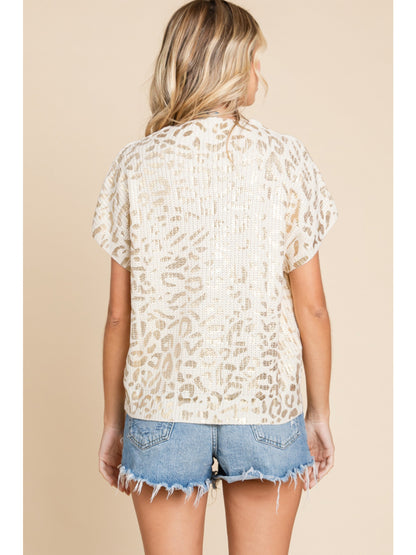 Metallic Leopard Print Knit Top