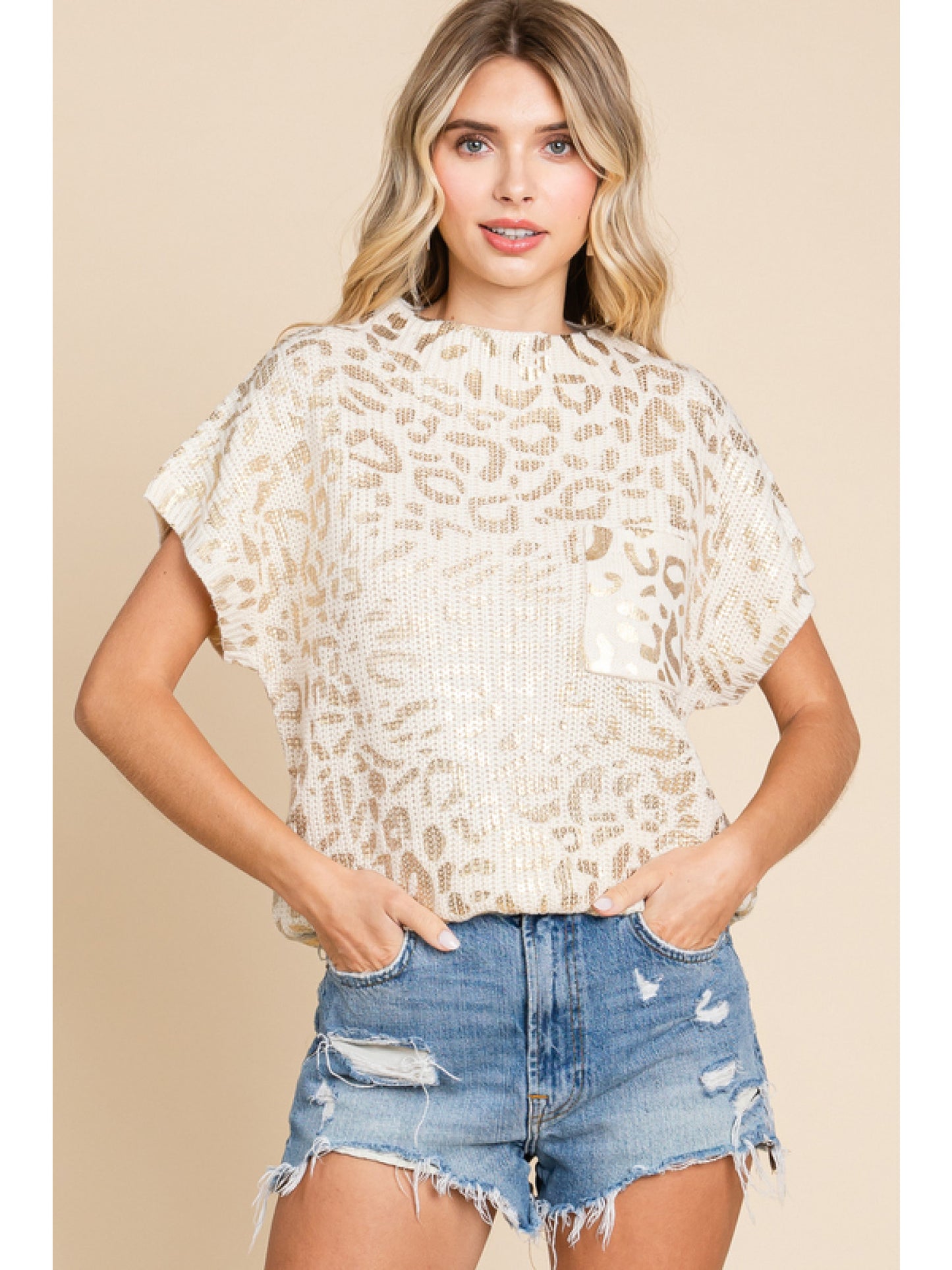 Metallic Leopard Print Knit Top