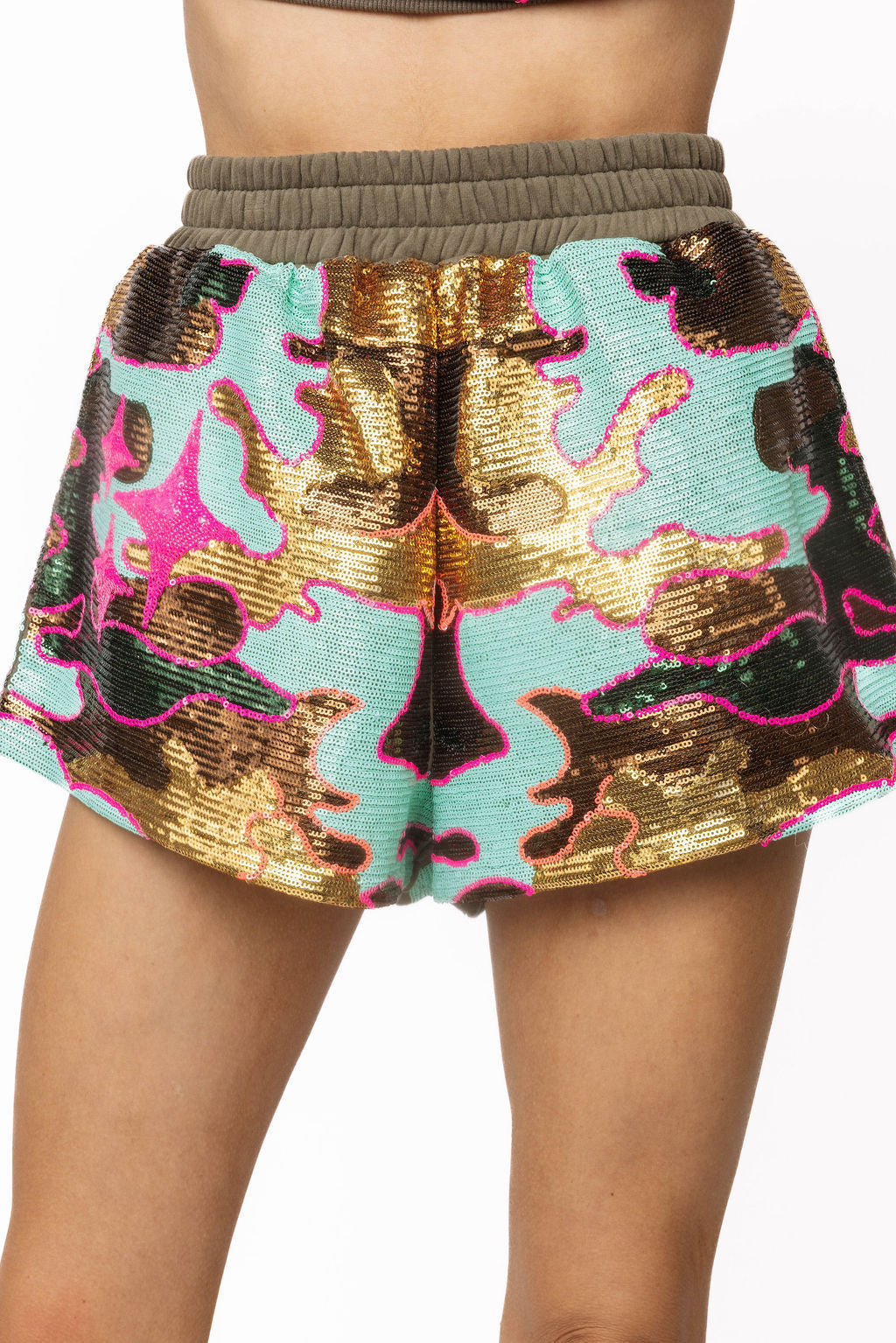 Queen of Sparkles Mint Sequin Camo Short