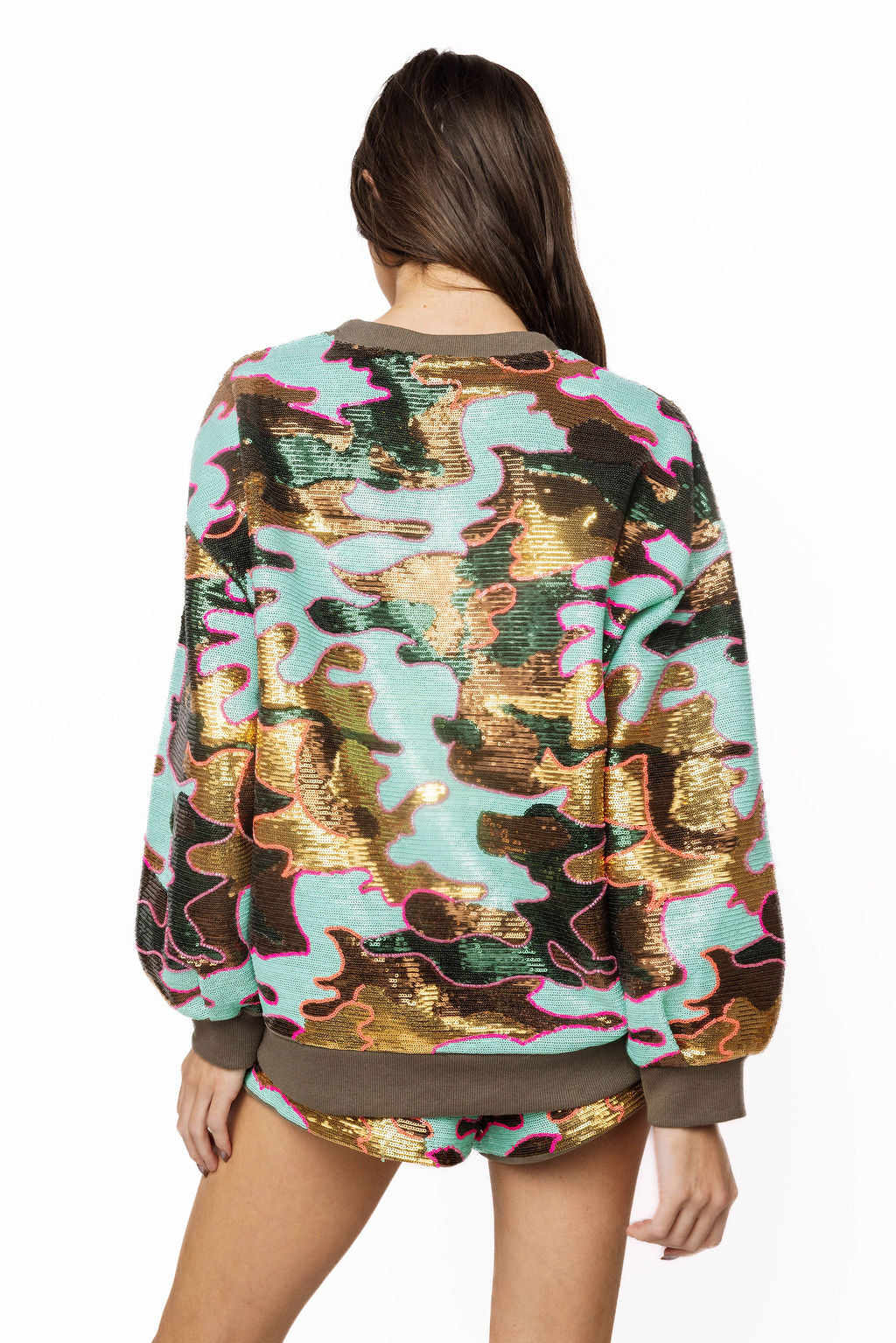 Queen of Sparkles Mint Sequin Camo Queen Card Sweatshirt