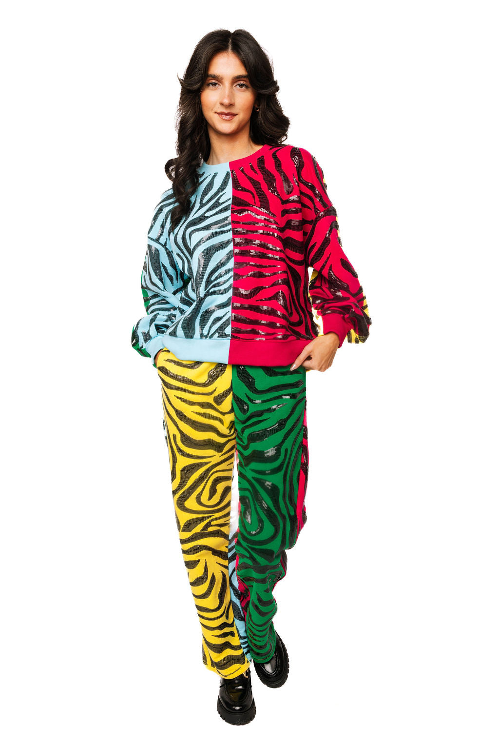 Queen of Sparkles Multi Colorblock Tiger Sweatshirt