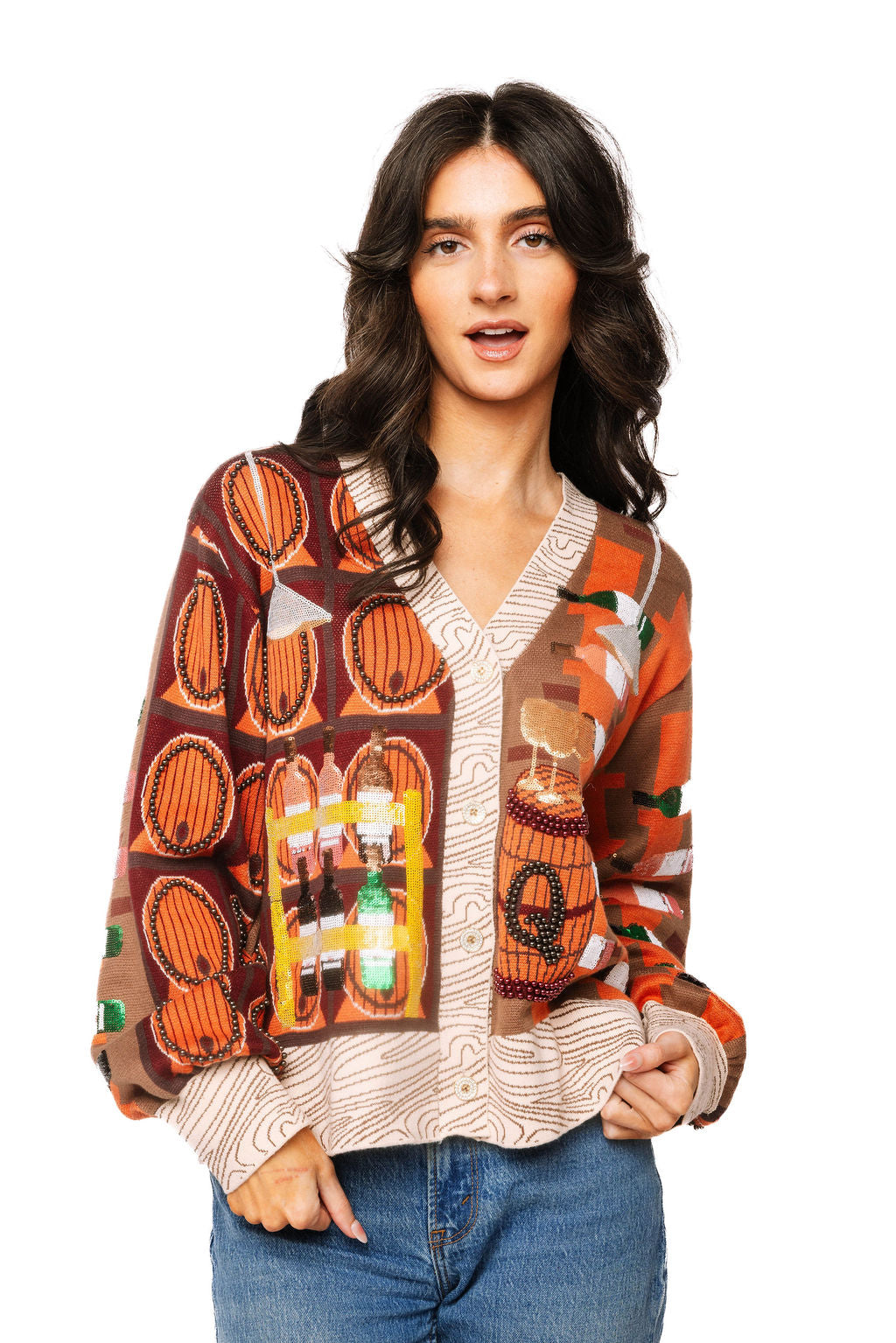 Queen of Sparkles Wine Barrel Button Up Cardigan