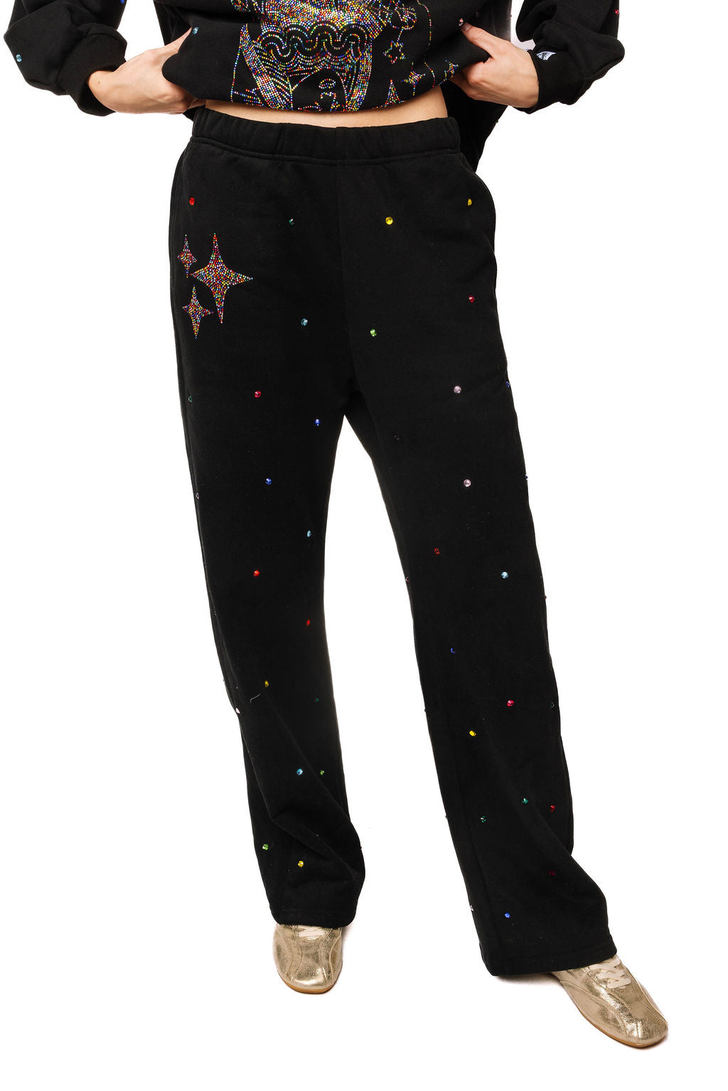 Queen of Sparkles Black Rainbow Jeweled Sweat Pant