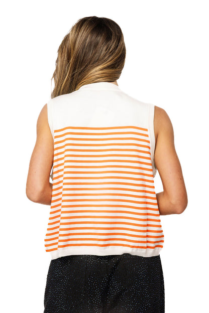 Queen of Sparkles Ivory & Orange Striped Pumpkin Knit Tank