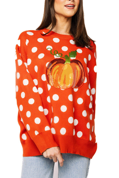 Queen of Sparkles Orange Polka Dot Pumpkin Sweater