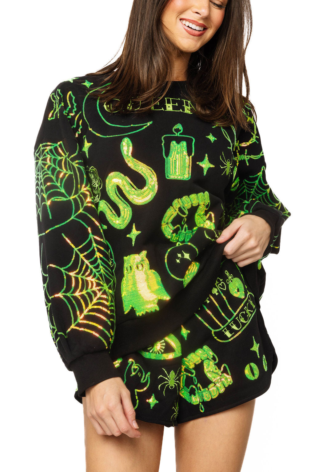 Queen of Sparkles Black & Green Halloween Queen Icon Sweatshirt