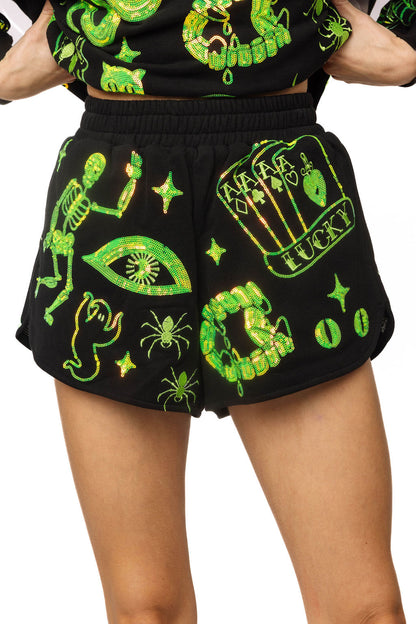 Queen of Sparkles Black & Green Halloween Icon Short