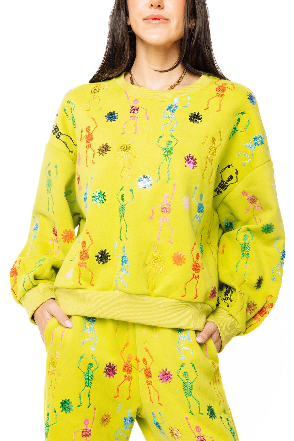 Queen of Sparkles Lime Green Multi Skeleton Sweatshirt