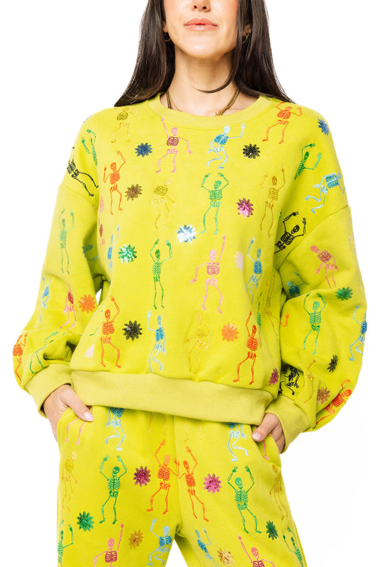 Queen of Sparkles Lime Green Multi Skeleton Sweatshirt