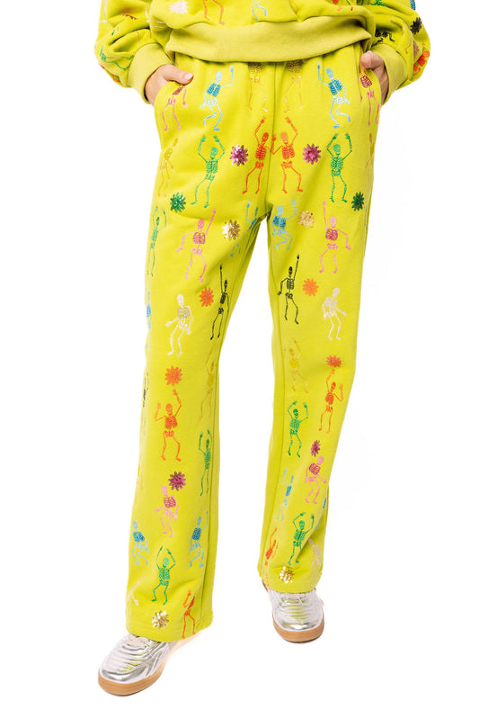 Queen of Sparkles Lime Green Multi Skeleton Sweat Pant