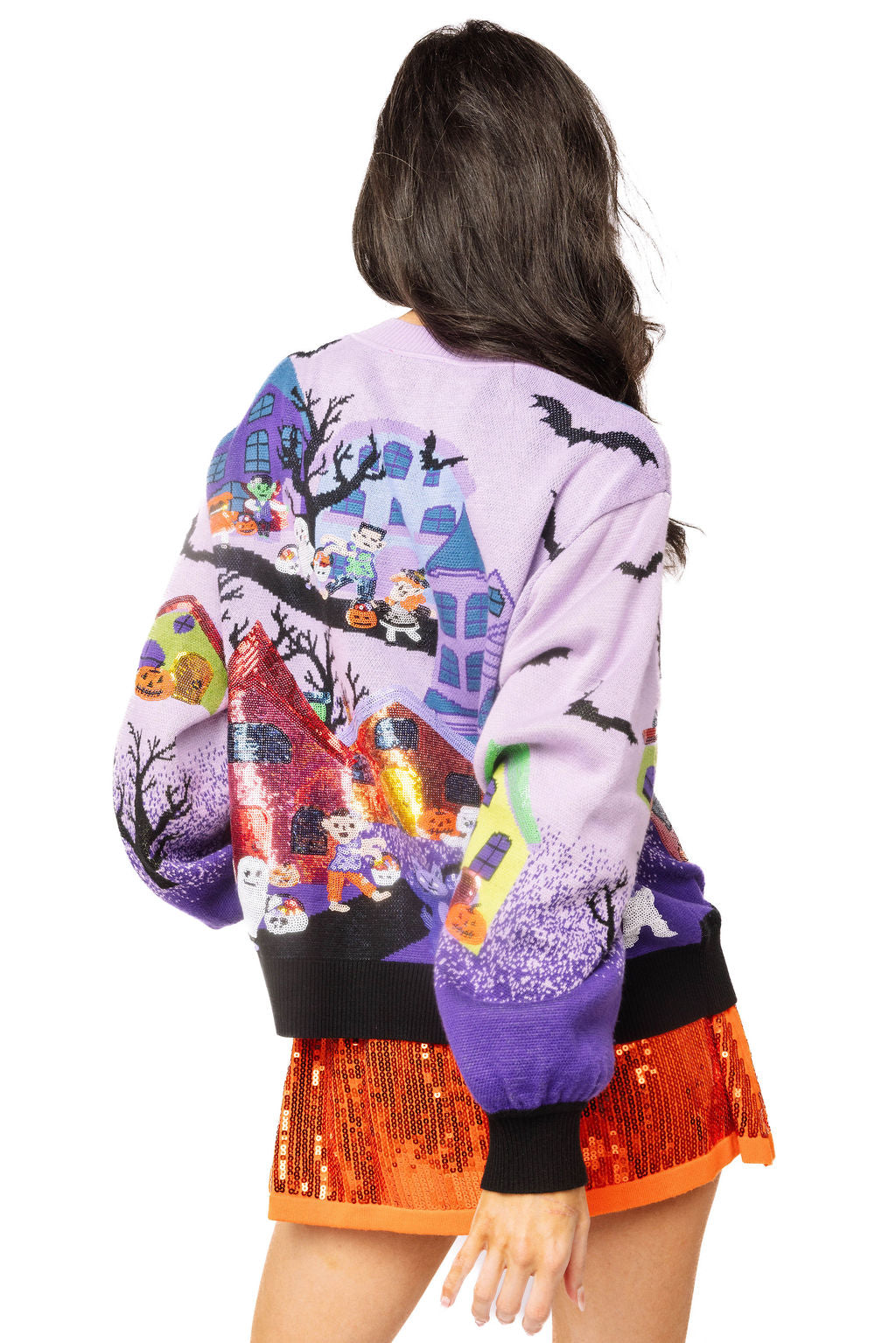 Queen of Sparkles Lavender Multi Trick Or Treating Scene Cardigan