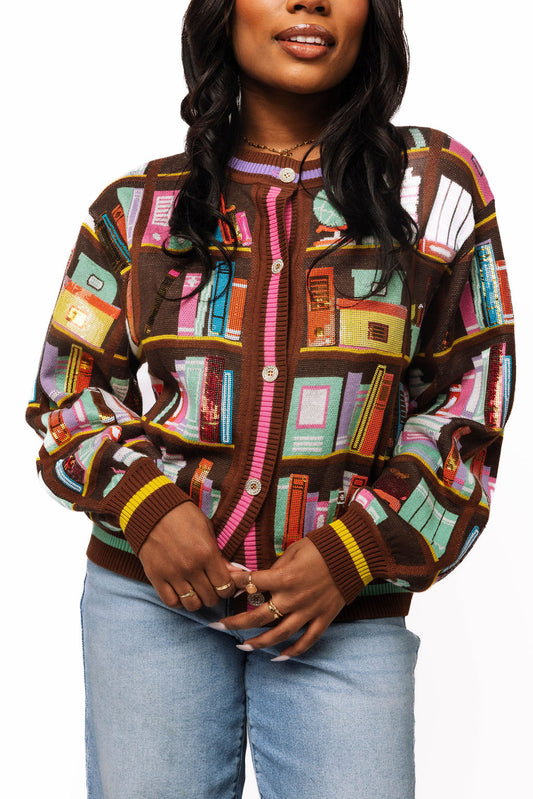 Queen of Sparkles Brown Multi Library Books Cardigan