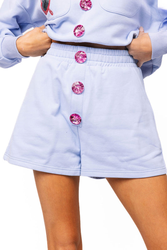 Queen of Sparkles Dusty Blue Henley Jewel Button Short