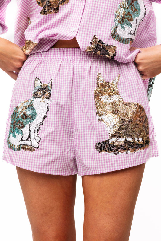 Queen of Sparkles Lavender Gingham Queen Of Cats Short