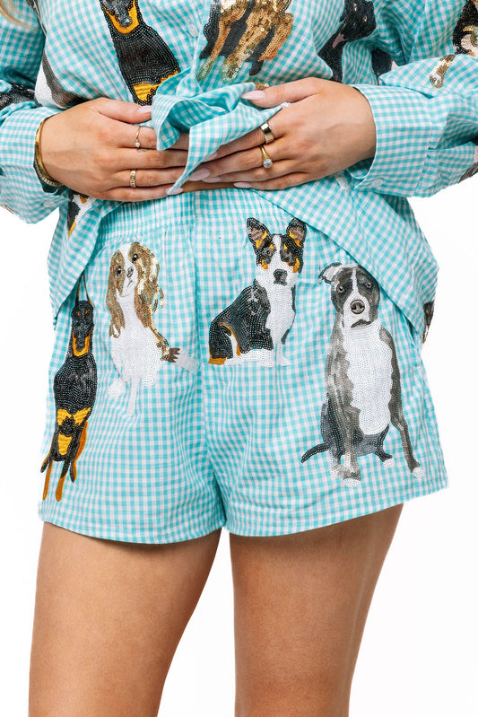 Queen of Sparkles Aqua Gingham Queen Of Dogs Short