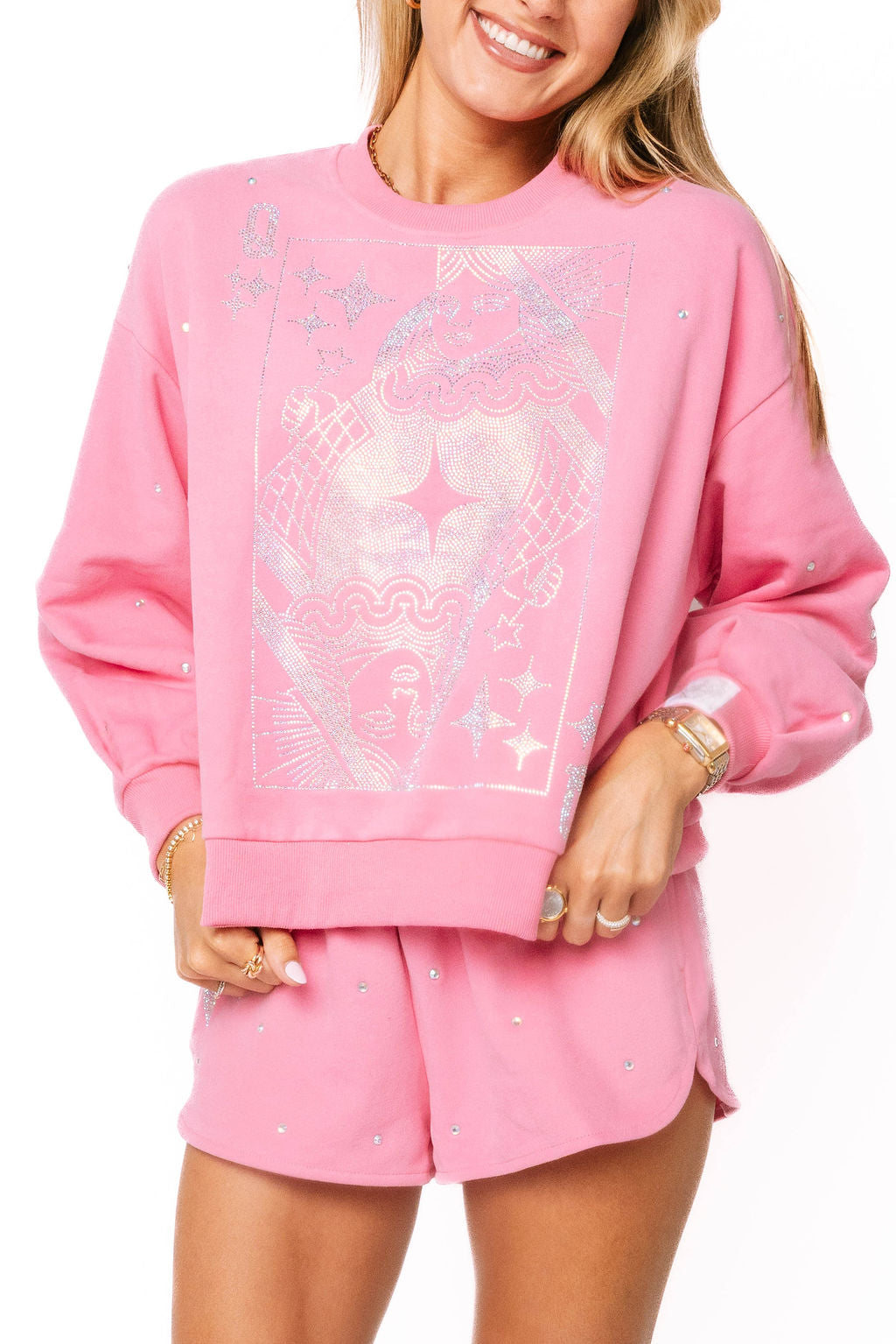 Queen of Sparkles Pink Scattered Rhinstone Qos Sparkle Short