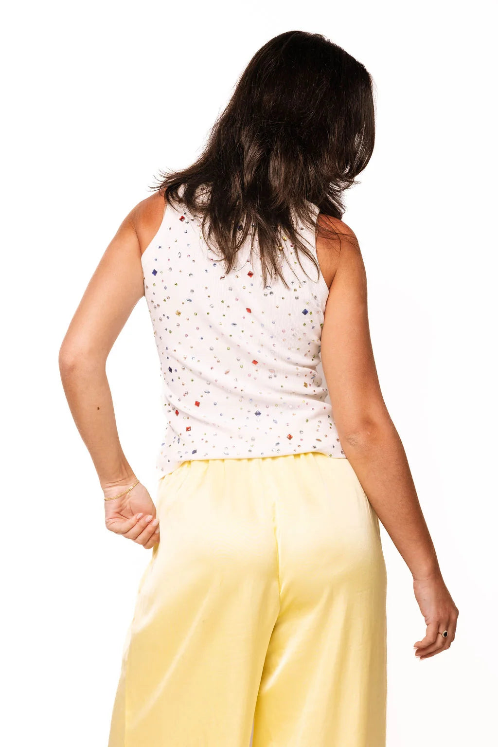 Queen of SparkleWhite Rainbow Rhinestone Tank