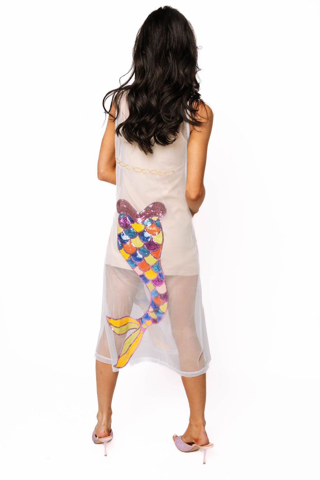 Queen of Sparkles White Sheer Mermaid Midi Coverup