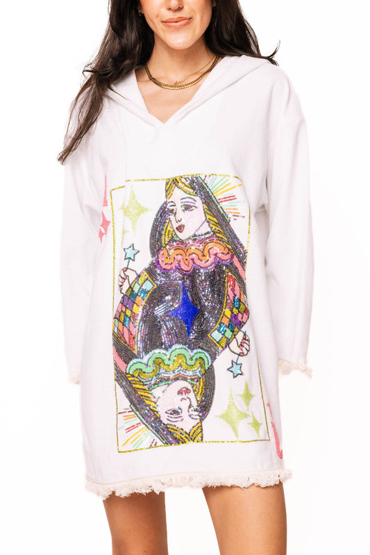 Queen of Sparkles White Qos Card Terry Cloth Zip Coverup