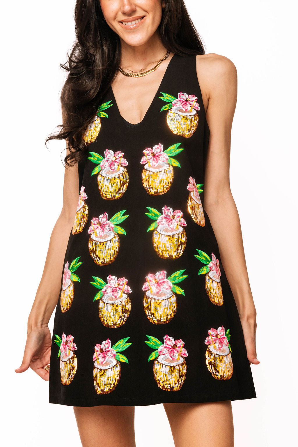 Queen of Sparkles Black Coconut Drink Tank Dress