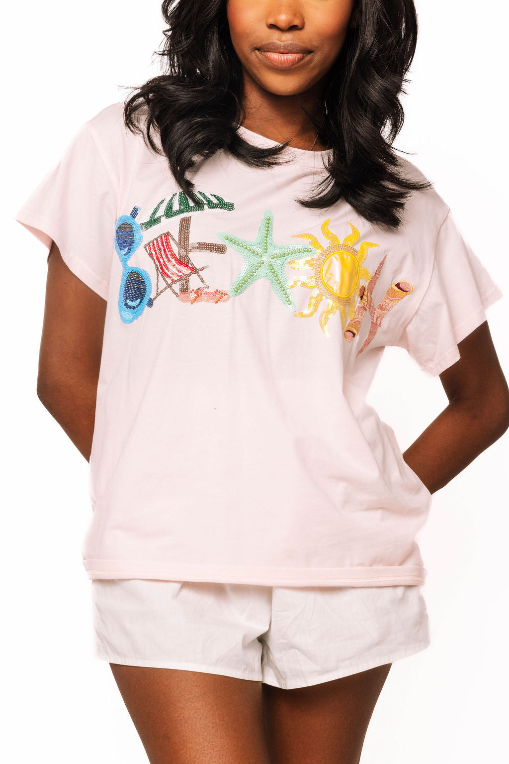 Queen of Sparkles Light Pink 'Beach' Tee