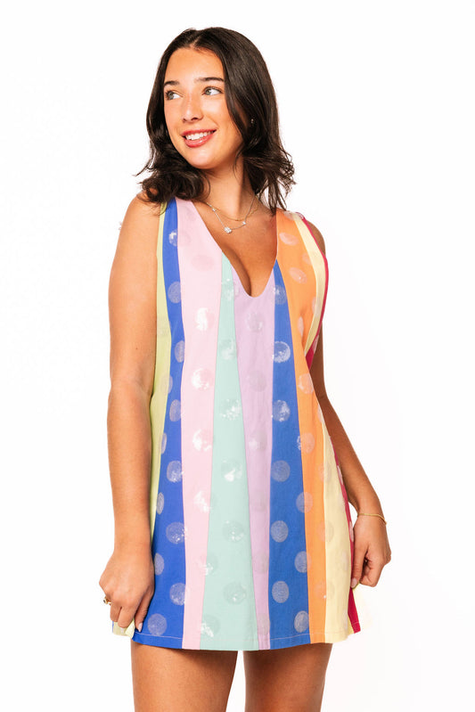 Queen of Sparkles Multi Stripe Clear Sequin Polka Dot Tank Dress