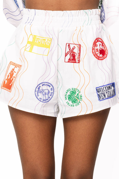 Queen of Sparkles White Multi Passport Stamp Short