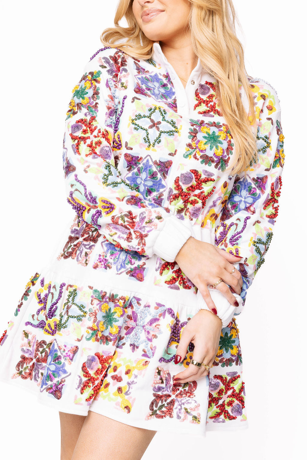 Queen of Sparkles White & Rainbow Italian Tile Sweatshirt Dress