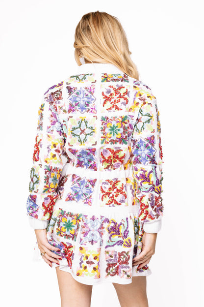 Queen of Sparkles White & Rainbow Italian Tile Sweatshirt Dress