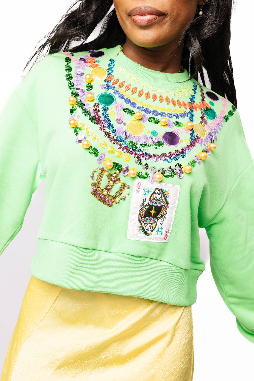 Queen of Sparkles Bright Green Queen Bead Sweatshirt