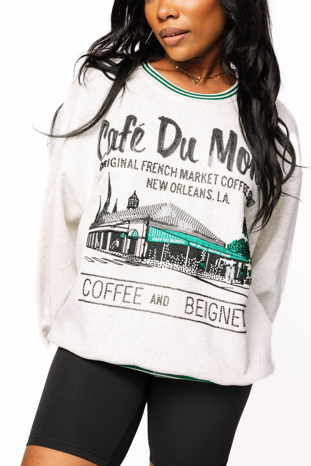 Queen of Sparkles Grey Stripe Cafe Du Monde Sweatshirt