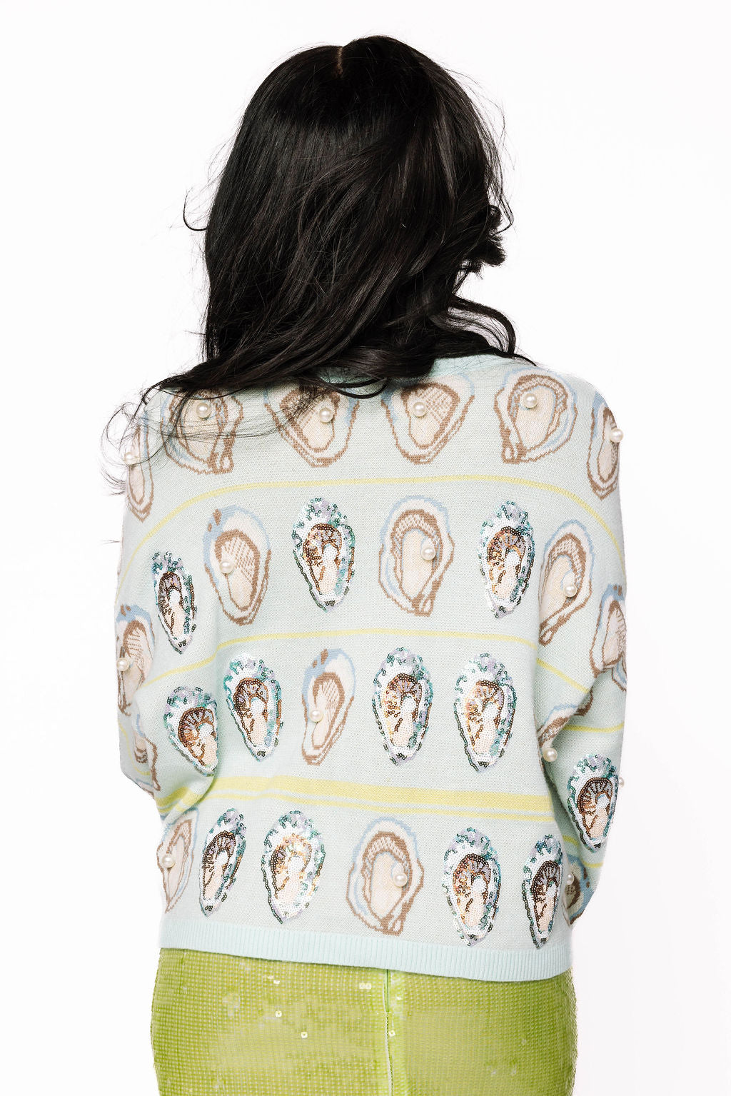 Queen of Sparkles Pale Blue & Green Oyster Sweater