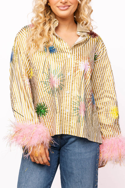 Queen of Sparkles Gold Stripe Multi Sparkler Shirt