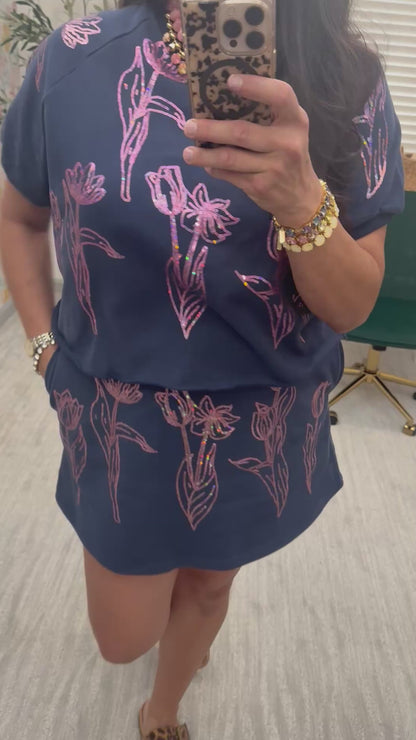 Queen of Sparkles X Denash Apparel Exclusive Navy Floral Top
