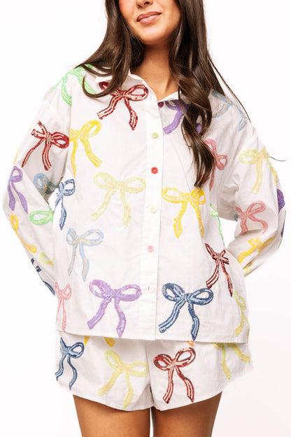 Queen of Sparkles White Multi Bow Short